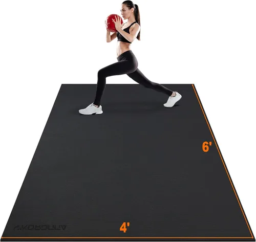 Vista 10 de Tapete de ejercicio grande de 8 x 5 pies 12 x 6 pies para gimnasio en casa, tapete de ejercicio resistente para suelo de gimnasio, esterilla
