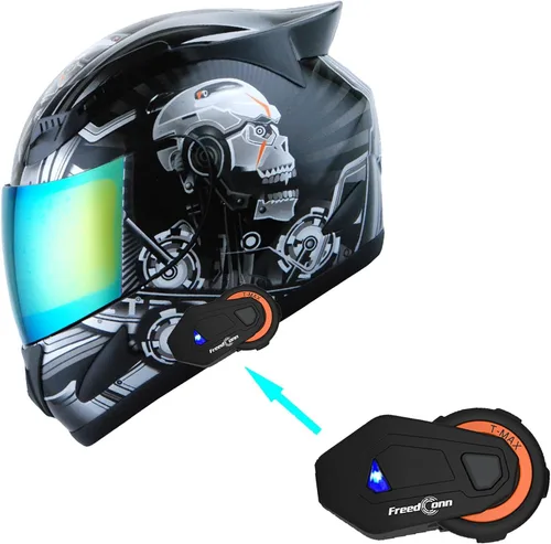Vista 10 de 1Storm - Casco de cabeza completa para motocicleta, diseño de calavera mecánica HJDJ11