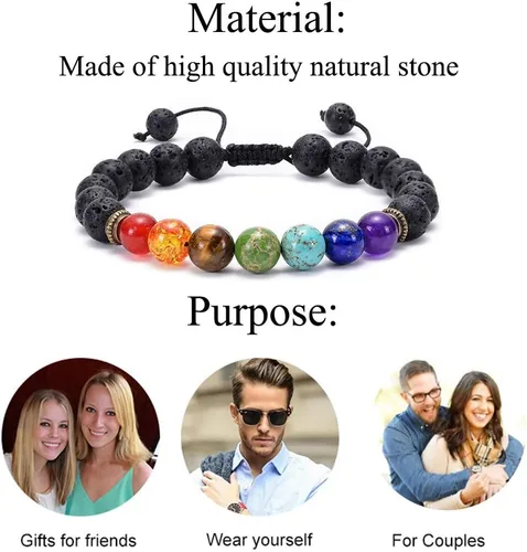 Vista 3 de LUBINGSHINE Pulsera de roca de lava de 0.315 in, cuerda trenzada de piedra natural, pulsera de yoga para hombres y mujeres