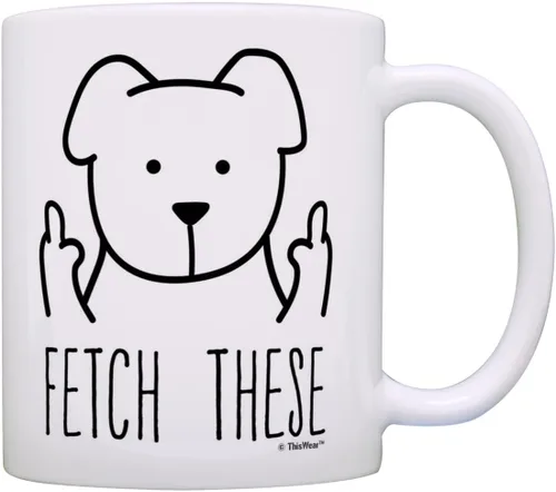 Vista 9 de ThisWear Fetch These Middle Finger Dog - Taza de café de 15 onzas, 1 15oz - Fetch