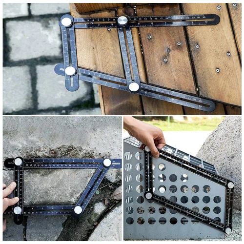 Vista 4 de Herramienta de medición de ángulo de aleación de aluminio de seis caras, herramienta de diseño de regla de medición de metal completo para manitas