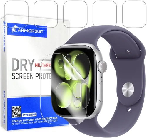 Vista 8 de ArmorSuit Paquete de 6 protectores de pantalla para Apple Watch Series 9/8/7 (1.614 pulgadas) Dry-Shield HD Clear TPU Dry Installation Film