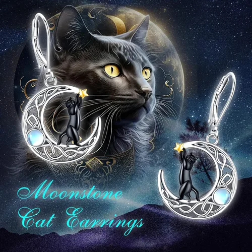 Vista 211 de Aretes colgantes de plata de ley con diseño de árbol de la vida, flor, abeja, animales, gato, colibrí, piedra lunar, turquesa, aretes con cierre
