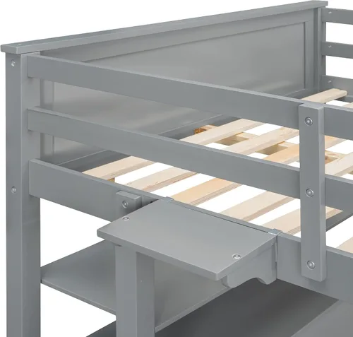 Vista 6 de Cama tipo loft tamaño matrimonial con escritorio y cajones de almacenamiento, cama alta tamaño matrimonial para adultos y niños, marco de cama