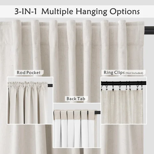 Vista 5 de UHITECH Cortinas cortas de lino de 24 pulgadas de largo para ventanas pequeñas de granja, cortinas opacas modernas para sala de estar, pestañas