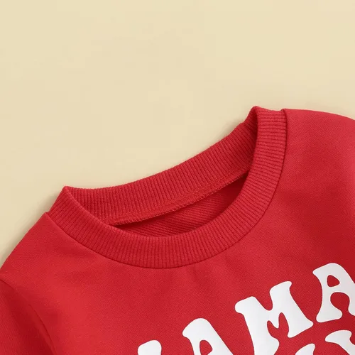 Vista 5 de Conjunto de ropa de 2 piezas para bebé niño para el día de San Valentín con estampado de mamá es mi San Valentín, sudadera con cuello redondo