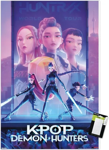 Vista 12 de Netflix KPop Demon Hunters (2025) - Póster de pared de una hoja, 22.4 pulgadas de largo x 14.7 pulgadas de ancho, versión enmarcada de madera
