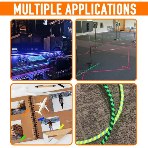 Vista 12 de GEYYANG - Cinta de pinchos, paquete de 6 cintas de colores de 1/2 pulgada x 11 yardas, luz negra reactiva a los rayos UV, cinta fluorescente de neón