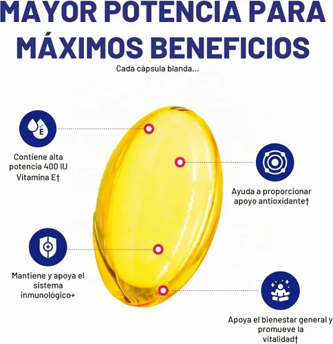 Vista 7 de Cápsulas blandas de vitamina E de 400 UI – Fórmula clínica Complejo de suplemento de vitamina E natural con tocoferol d-alfa y tocoferoles mixtos
