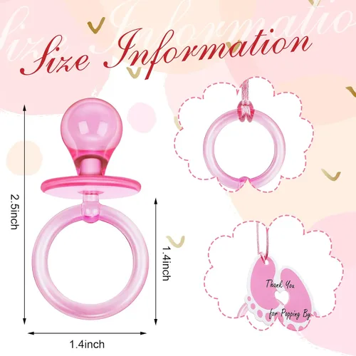 Vista 3 de Tondiamo 24 chupetes acrílicos para bebé, collar con etiquetas de pie, chupetes rosados, chupetes para recién nacidos, baby shower, lindos chupetes