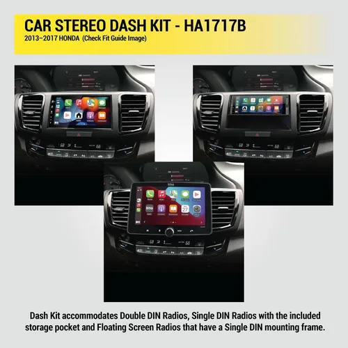 Vista 4 de Scosche HA1717B compatible con Honda Accord ISO doble DIN y DIN+Pocket Dash Kit negro
