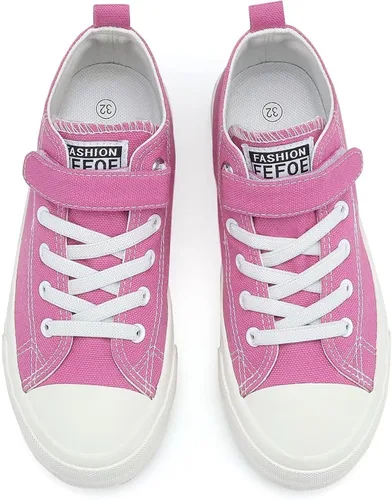 Vista 6 de Fefoe Kid Shoes for Boys Girls Canvas Lightweight Shoes Athletic Running Classic Adjustable Strap Sneakers