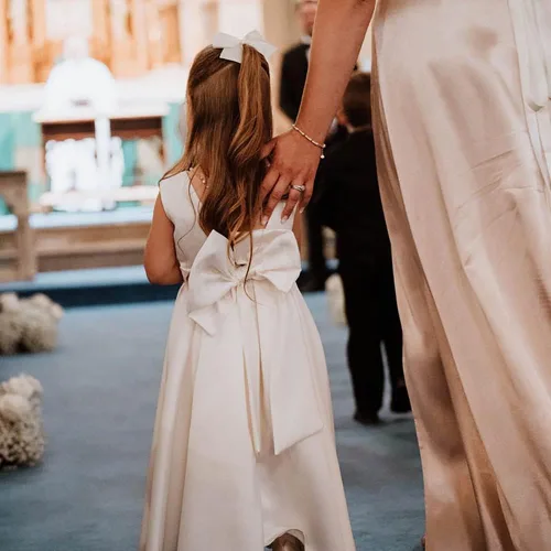 Vista 5 de MCieloLuna Vestidos de niña de flores para boda con nudo de lazo elegante de satén para primera comunión