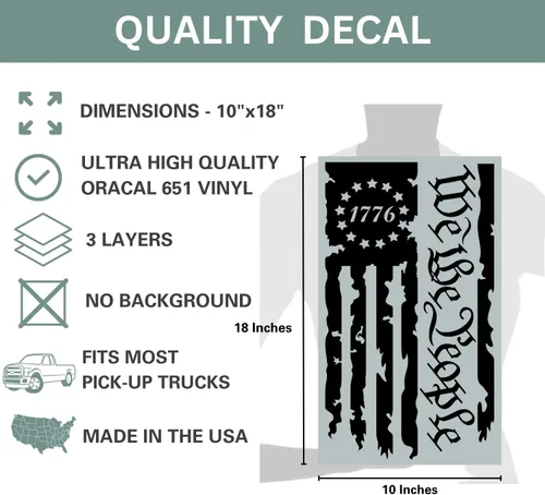 Vista 5 de We The People Betsy Ross Flag 1776 - Calcomanía de vinilo para puerta trasera de camión, 2 unidades, calcomanías de preámbulo de la Constitución