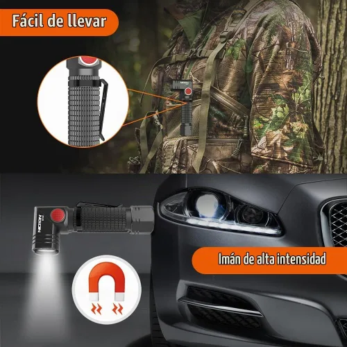 Vista 4 de NICRON B74T Linterna de luz roja, luz LED blanca recargable de 700 lúmenes con base magnética, clip, IP65 impermeable para camping, caminata Gris