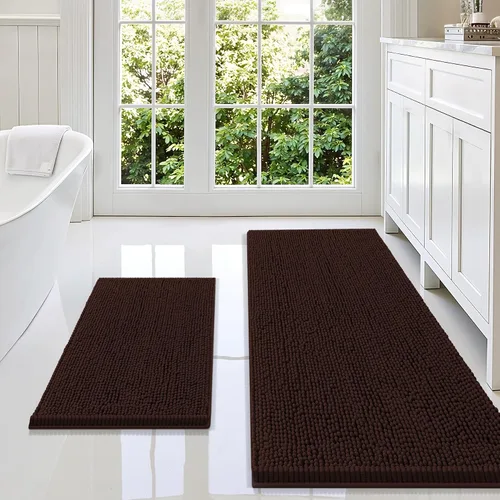 Vista 95 de Juego de alfombras de baño Smiry de 2 piezas, suave alfombra absorbente de chenilla y juego de alfombra en forma de U para inodoro, alfombra de baño