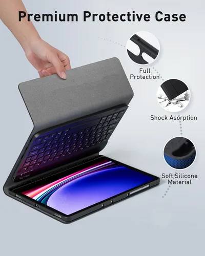 Vista 6 de TUNKARMOR Funda para teclado para Tab A9 de 8.7 pulgadas (2023) - Funda delgada con teclado desmontable y ratón con soporte para bolígrafo, función