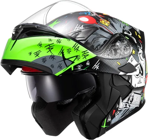 Vista 2 de KYPARA Casco modular de doble visera abatible de cara completa para motocicleta con certificación DOT de impresionismo