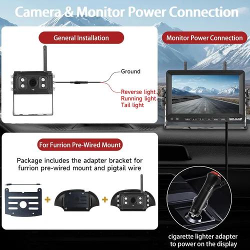 Vista 2 de Cámara de respaldo inalámbrica, cámara de respaldo para caravana con monitor HD de 7 pulgadas, sistemas de cámara de respaldo dual para camión