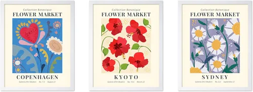 Vista 40 de Poster Master Póster botánico vintage de 3 piezas, estampado floral retro, regalo para artistas, amigos, flores de acuarela, brillante, azul