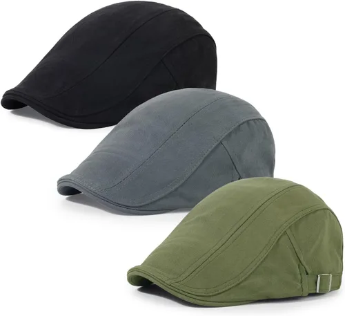 Vista 28 de 3 piezas de gorra Newsboy de algodón para hombre, gorra plana ajustable genial