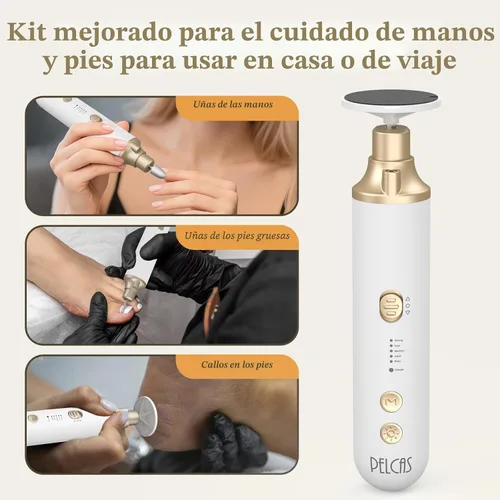 Vista 3 de PELCAS Taladro de uñas inalámbrico 8 en 1, lima de uñas eléctrico de 5 velocidades, kit de manicura y pedicura con luz LED, removedor eléctrico