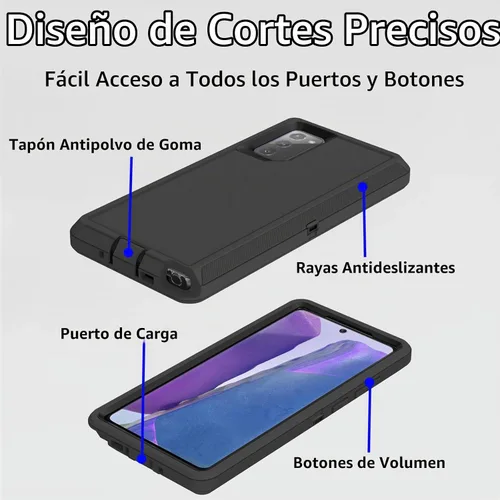 Vista 3 de Funda para Samsung Galaxy Note 20 (no para Note 20 Ultra), resistente funda protectora a prueba de polvo, a prueba de golpes, protección contra Negro