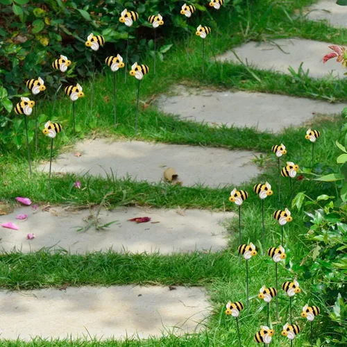 Vista 4 de 10 piezas de estacas de jardín de abejas decoración de metal para patio delantero, palillos florales para primavera y verano, resina, abejorros