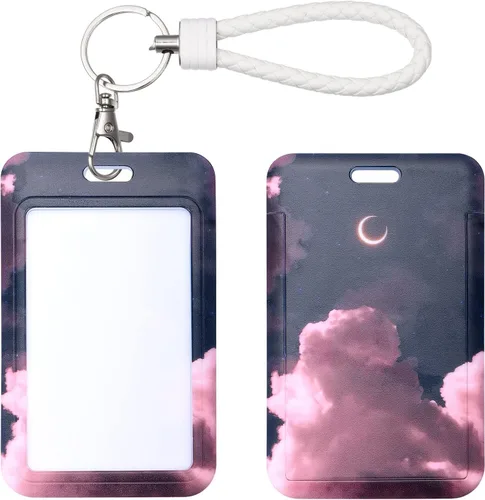 Vista 8 de Llavero con tarjetero de identificación con llavero de metal, diapositiva de plástico abierta con ventana de identificación para mujeres, hombres