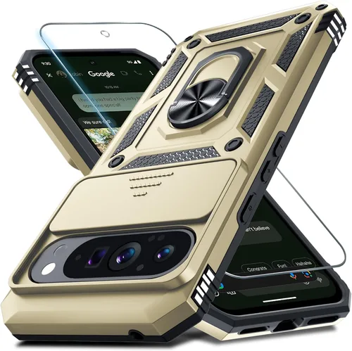 Vista 39 de Janmitta - Funda compatible con Google Pixel 9 Pro XL con cubierta deslizante para lente de cámara incorporada + protector de pantalla + soporte
