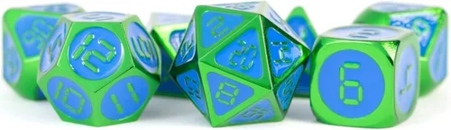 Vista 8 de FanRoll - Juego de dados poliédricos de metal de 0.630 in: verde con esmalte azul, dados de juego de rol para Calabozos y Dragones
