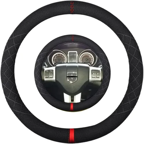Vista 55 de Funda de volante de gamuza de 14 pulgadas, compatible con Tesla Model 3 Model Y, funda de volante deportiva de cuero gamuza antideslizante
