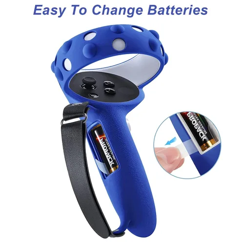 Vista 3 de Compatible with Meta Oculus Quest 2 Accessories Lengthening Controller Grip Cover with Battery Opening VR Shell Cover Silicone face Cover