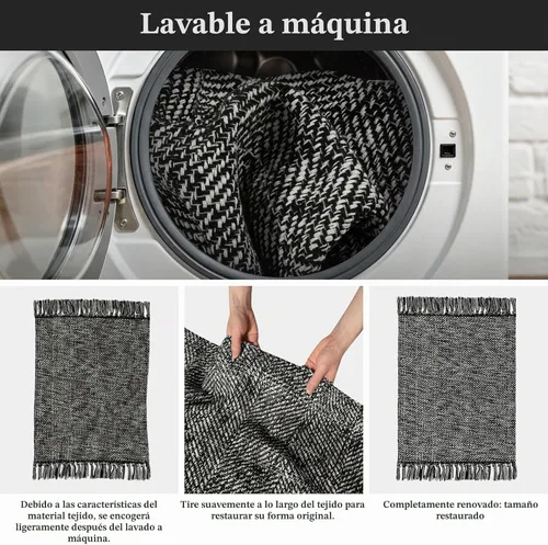 Vista 8 de Collive Alfombra de Baño Negra, 2' x 3' Tejida a Mano Lavable Alfombras Pequeñas de Cocina, Alfombra de Entrada Reversible de Algodón Alfombra