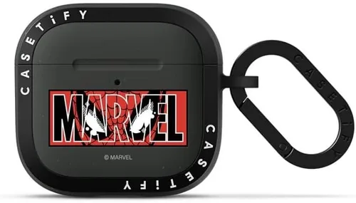 Vista 3 de CASETiFY Bounce Airpods Pro 1/2 - Funda con anillo [Marvel Colab] - Logotipo de Marvel - Carbón mate