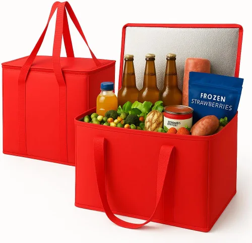 Vista 18 de musbus - Paquete de 2 bolsas aislantes reutilizables para comestibles, bolsa enfriadora plegable para comestibles, bolsa aislante grande resistente