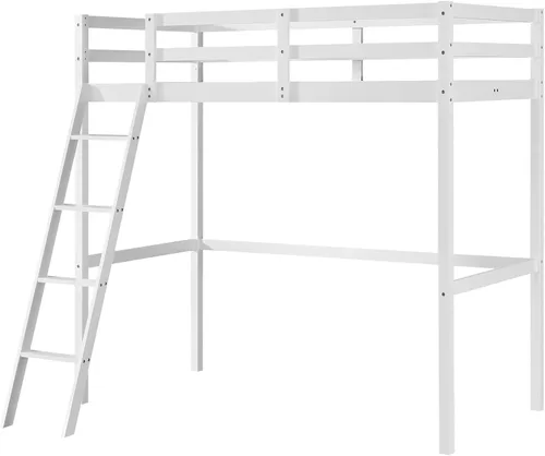 Vista 8 de JOYMOR Base de cama alta de madera tamaño individual para niños, jóvenes, adolescentes, adultos, cama individual, no necesita somier, color blanco