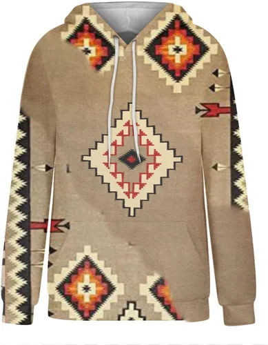 Vista 5 de Sudaderas con capucha estilo azteca occidental para mujer, estilo étnico, vintage, de manga larga, con capucha, 2023