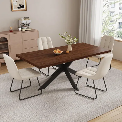 Vista 18 de ZckyCine Juego de mesa de comedor extensible de 6 piezas, moderna mesa de madera gris de 63 a 79 pulgadas con 6 sillas de tela gris, mesa de comedor