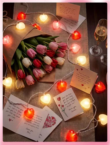 Vista 5 de Tira de luces de corazón enchufables, luces de San Valentín de 8.5 pies para interiores y exteriores, con forma de corazón, con 10 LED