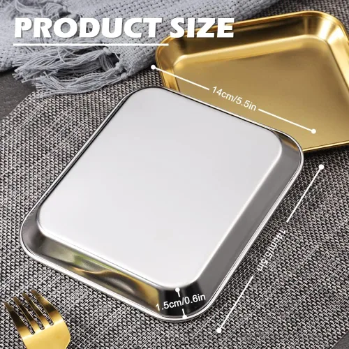 Vista 7 de 2 Pack Stainless Steel Dinner Plates, Thickened Metal Dish Plate for Food, Small Square Serving Tray for Appetizer Cookie Steak Dessert Salad Dental