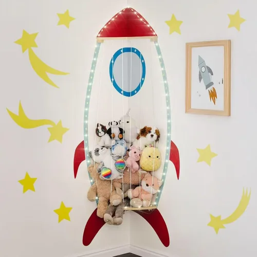 Vista 8 de PUTSKA Organizador colgante para muebles de guardería, almacenamiento de animales de peluche montado en la pared para la habitación del bebé, Liso