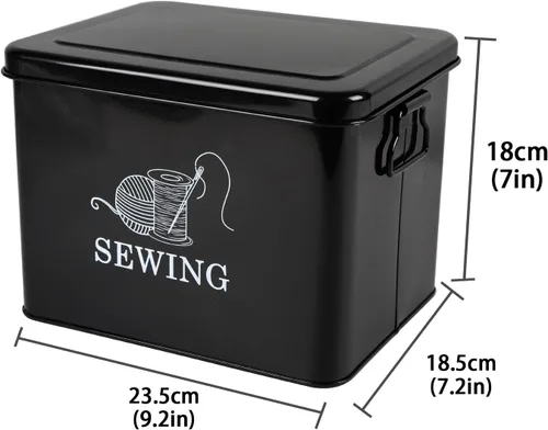 Vista 7 de Cesta de costura de metal de 2 niveles con bandeja extraíble, organiza suministros de costura, tijeras, hilo, alfileres y clips con estilo (negro)