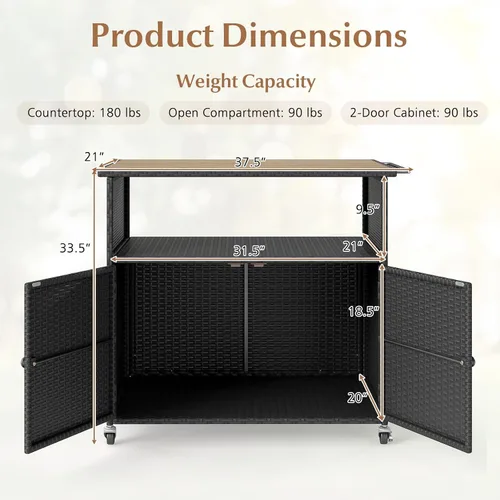 Vista 9 de HAPPYGRILL Gabinete de almacenamiento al aire libre con ruedas, caja de Negro
