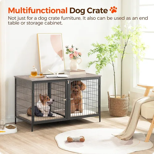 Vista 2 de MAHANCRIS Mueble de jaula para perros para 2 perros, perrera de 43.3 pulgadas con divisor extraíble, muebles para perros resistentes y resistentes