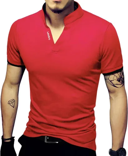 Vista 10 de LOGEEYAR Camisas polo Henley de moda para hombre, camisetas casuales de manga corta/larga, camisas de polo de algodón ajustadas para hombre Negro