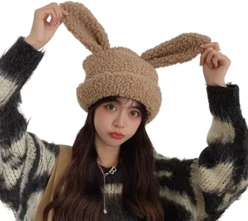Vista 6 de RICHTRUE Bonitos gorros para mujer, gorros de conejo para mujer, accesorios Y2K, sombreros de ganchillo para mujer, gorro Kawaii