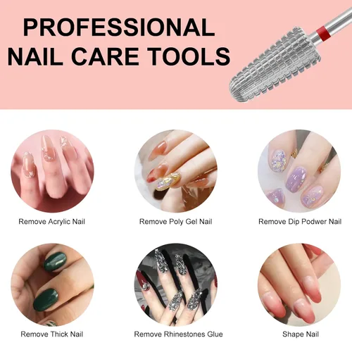 Vista 6 de Brocas de uñas con forma de cono vertical 5 en 1, broca electrónica de carburo de tungsteno para uñas de gel acrílico, eliminación de forma de uñas