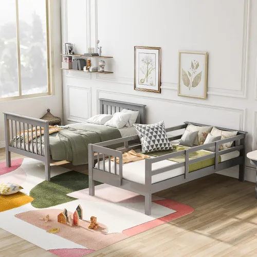 Vista 4 de Harper & Bright Designs Litera individual sobre individual con escalera, literas de madera con estante de almacenamiento y riel de protección, marco
