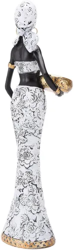 Vista 4 de BRASSTAR Escultura tribal afroamericana de resina 14.9 ''(H) Mujer blanca y negra con frasco sala de estar dormitorio estudio tienda decorativa